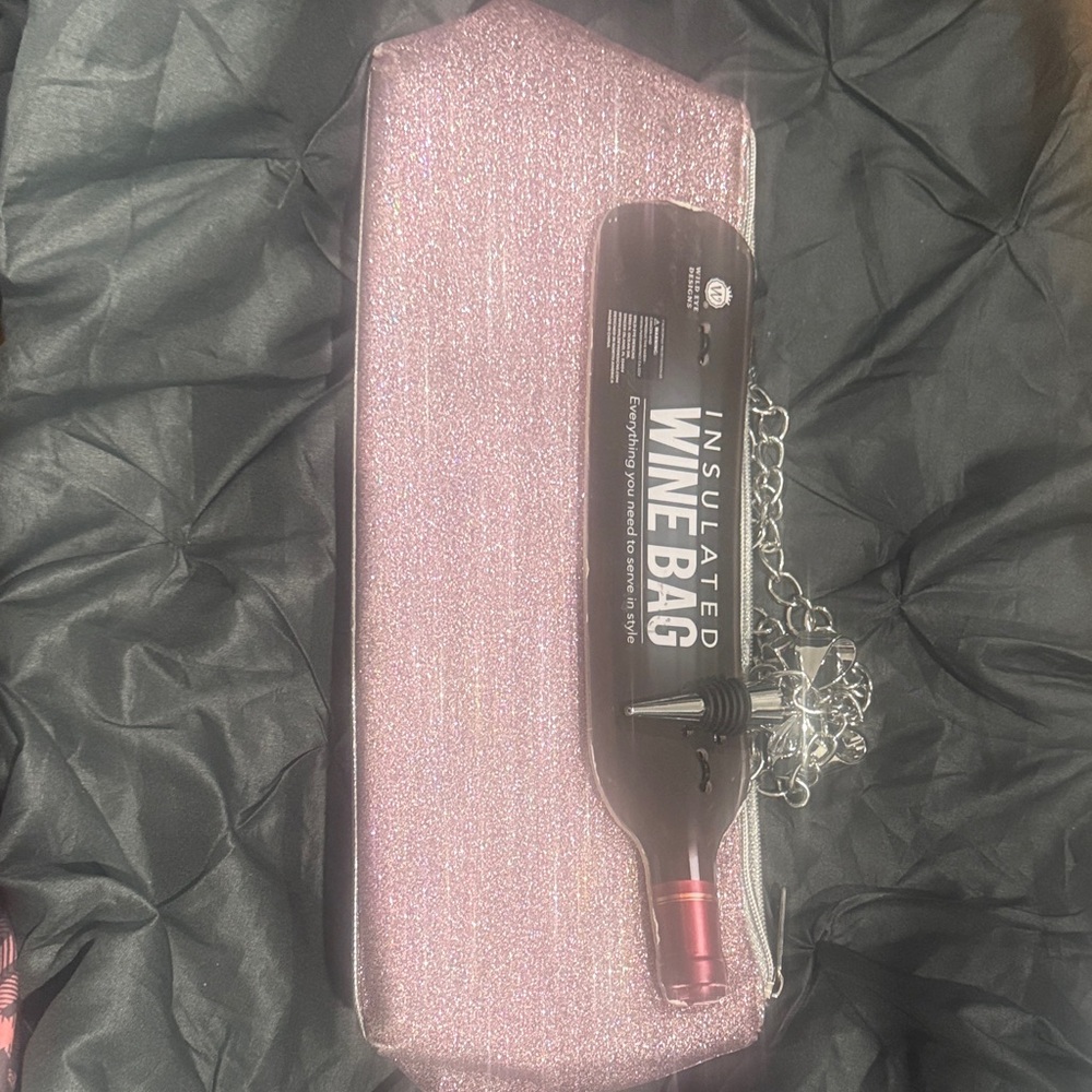 Pink Insulated Wine Bag with Chain Strap